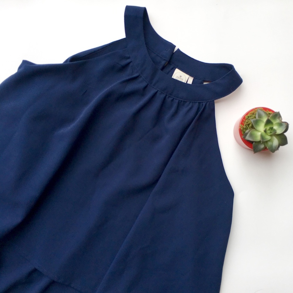 Paper Crane navy blue tiered halter tank